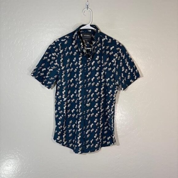 Bonobos Shirt Mens Large Blue Floral Short Sleeve Button Down Slim Fit Cotton - Picture 1 of 7